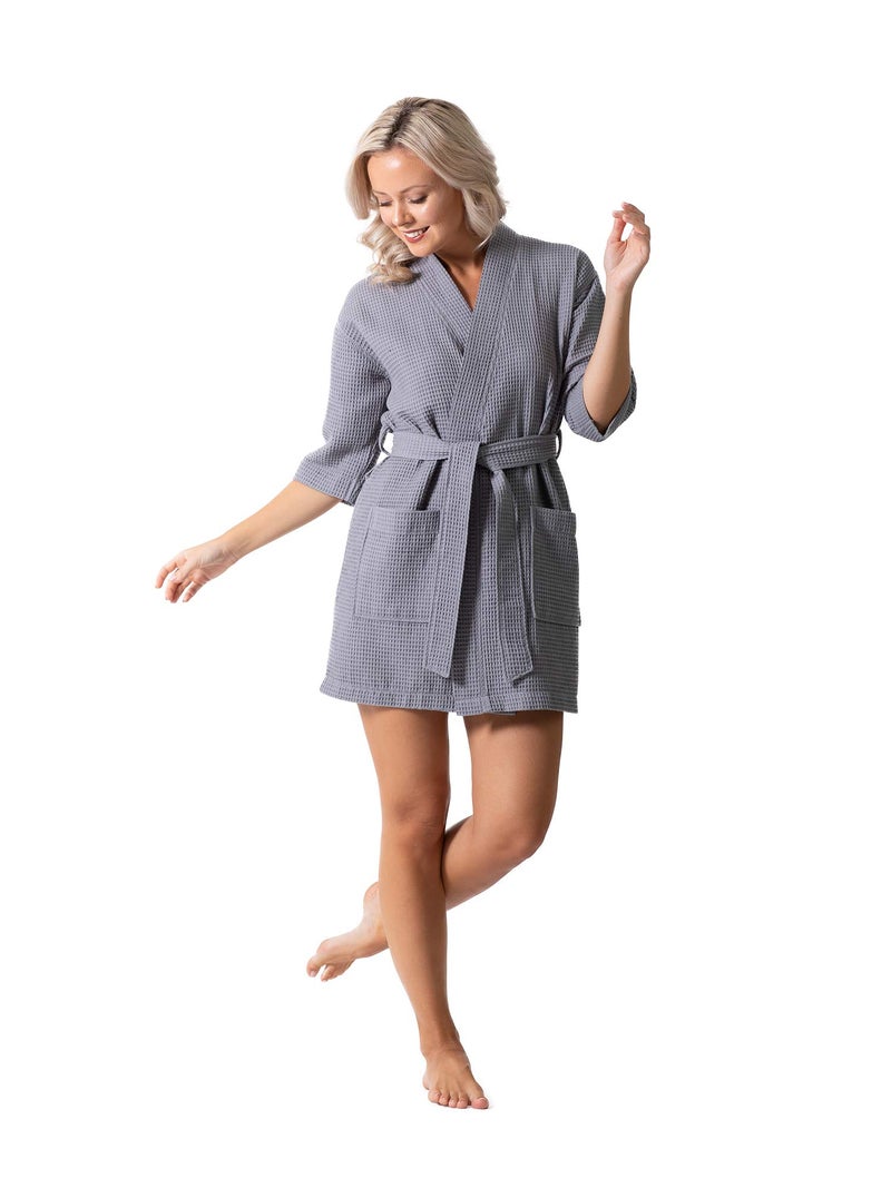 Robe Direct Lightweight Waffle Weave Bath, Spa & Bridesmaids Kimono Short Robes (Gray, XXL) - Image 1